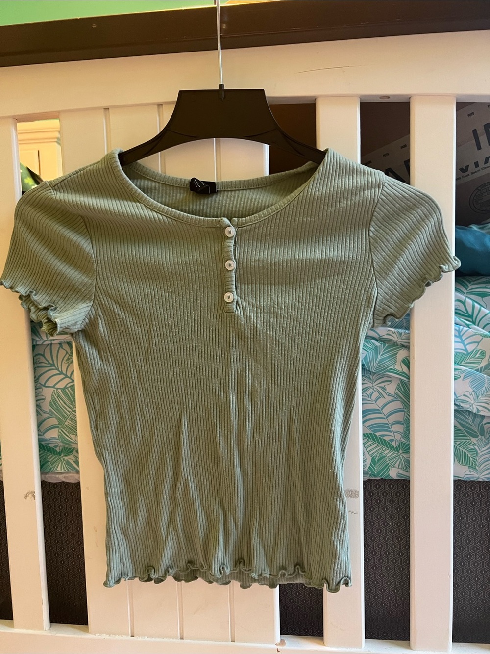 art class Sage Green Ribbed Button-Front Short Sleeve Top